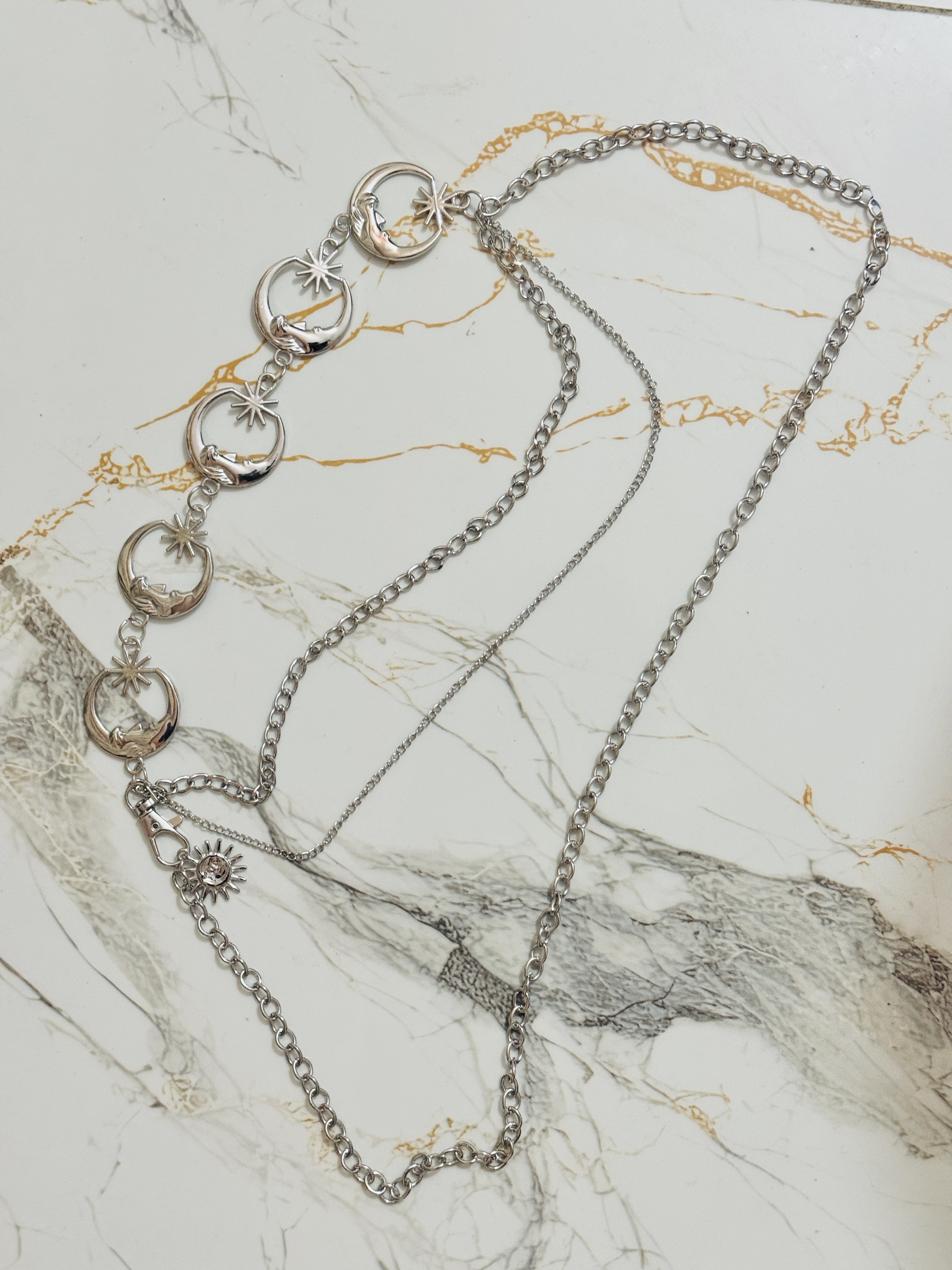 WC4: 🌙 Celestial Half Moon Star Waist Chain (Silver) 🌙